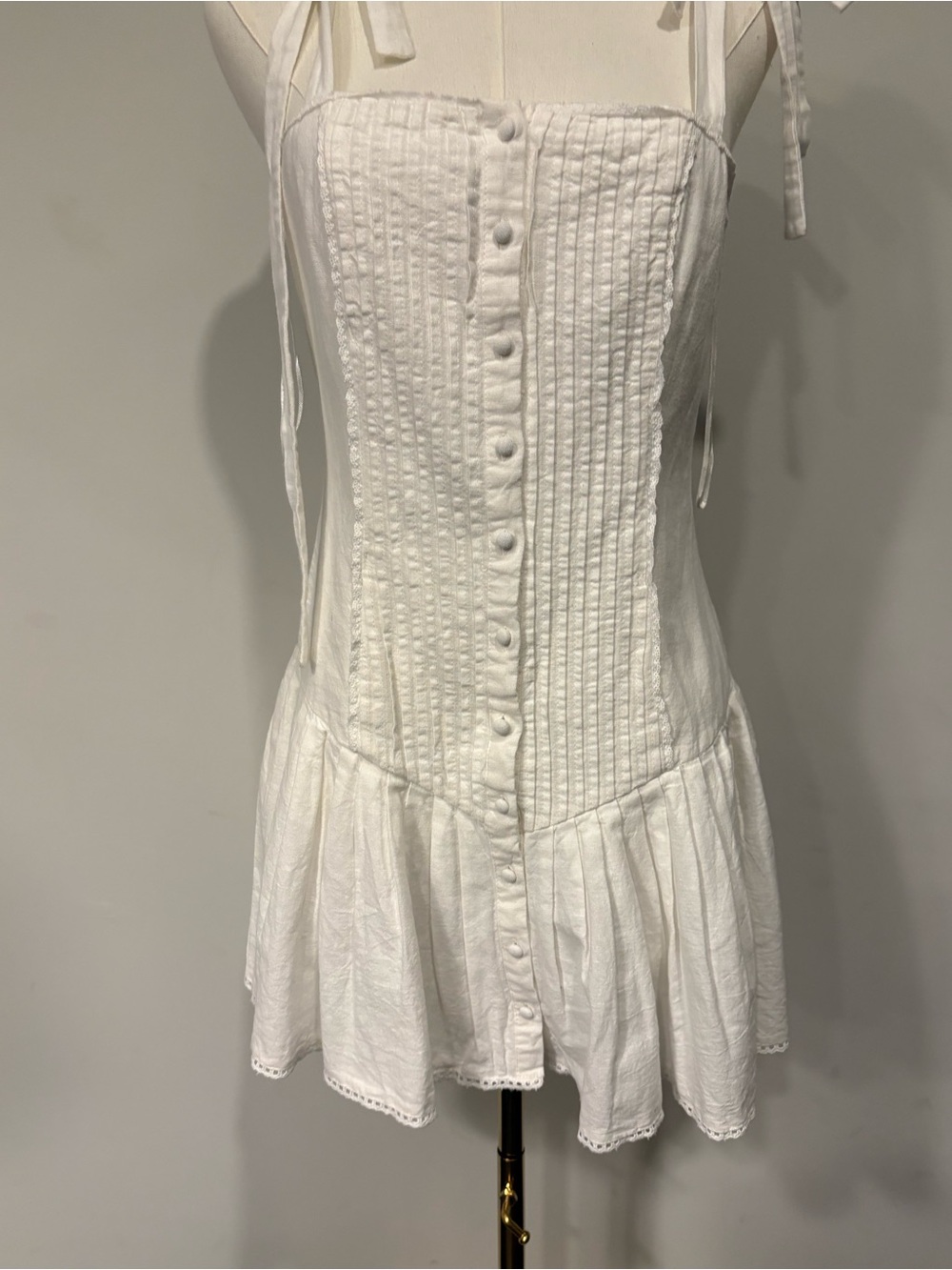 NEW ZARA Linen White Tie-Shoulder Button-Front Sundress small - Picture 5 of 7